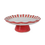 Red Stripe Cake Stand | Handpainted Stoneware