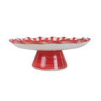 Red Stripe Cake Stand | Handpainted Stoneware