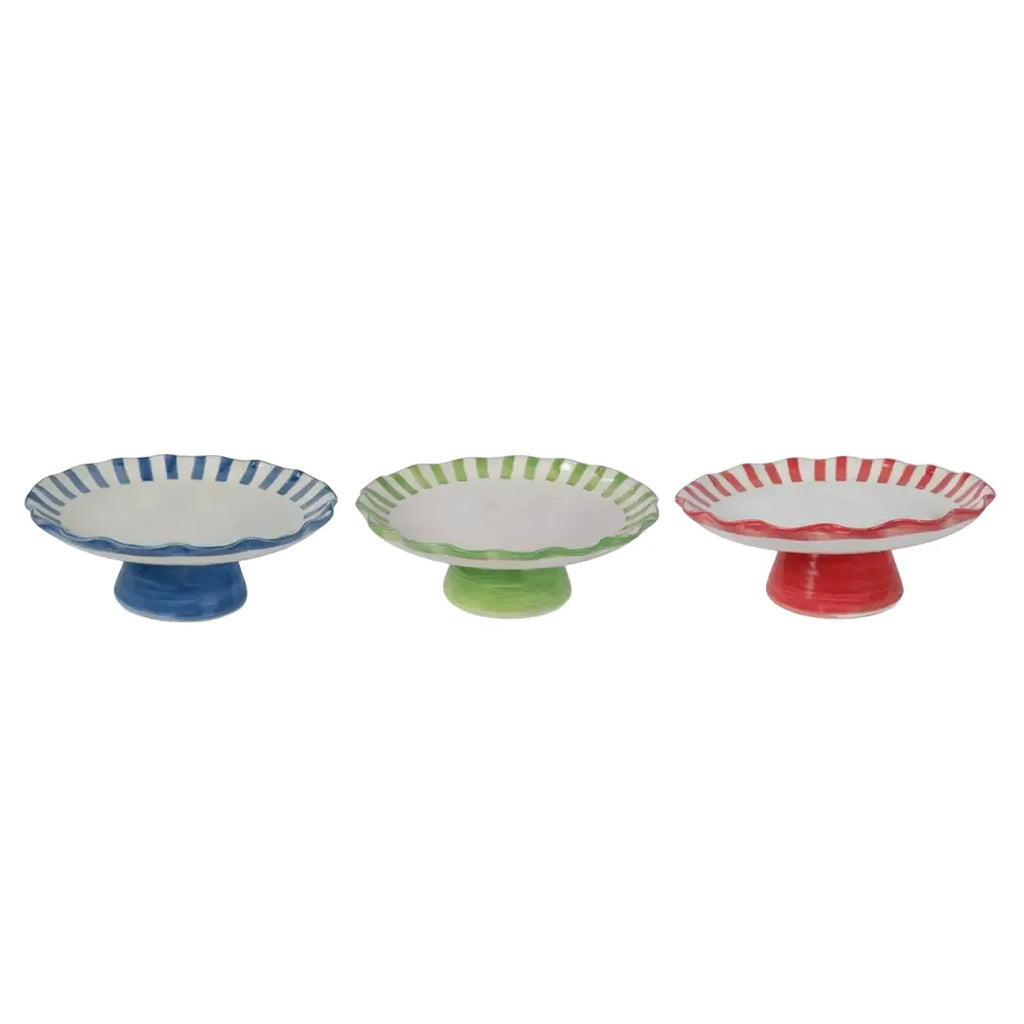 Red Stripe Cake Stand | Handpainted Stoneware