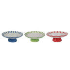 Red Stripe Cake Stand | Handpainted Stoneware