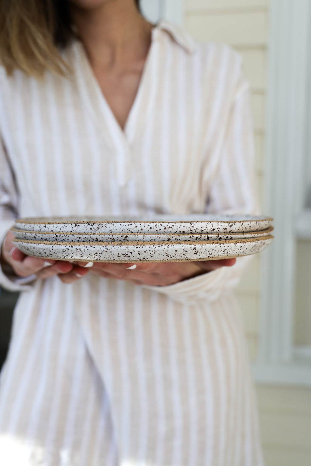 Speckled Matte White Handmade Dinner Plate, Minimalist Pottery, Ceramic, Made to Order, Dinnerware