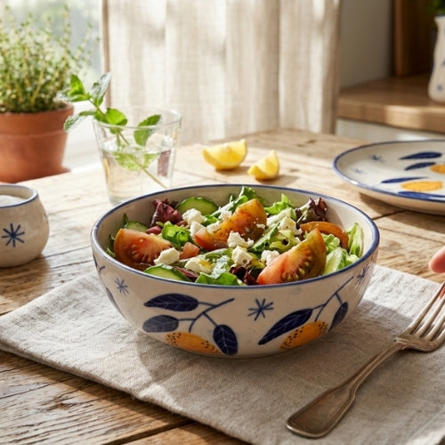 Italian Lemon Bowl | Handpainted Ceramic Serving | 7" (Set of 2)