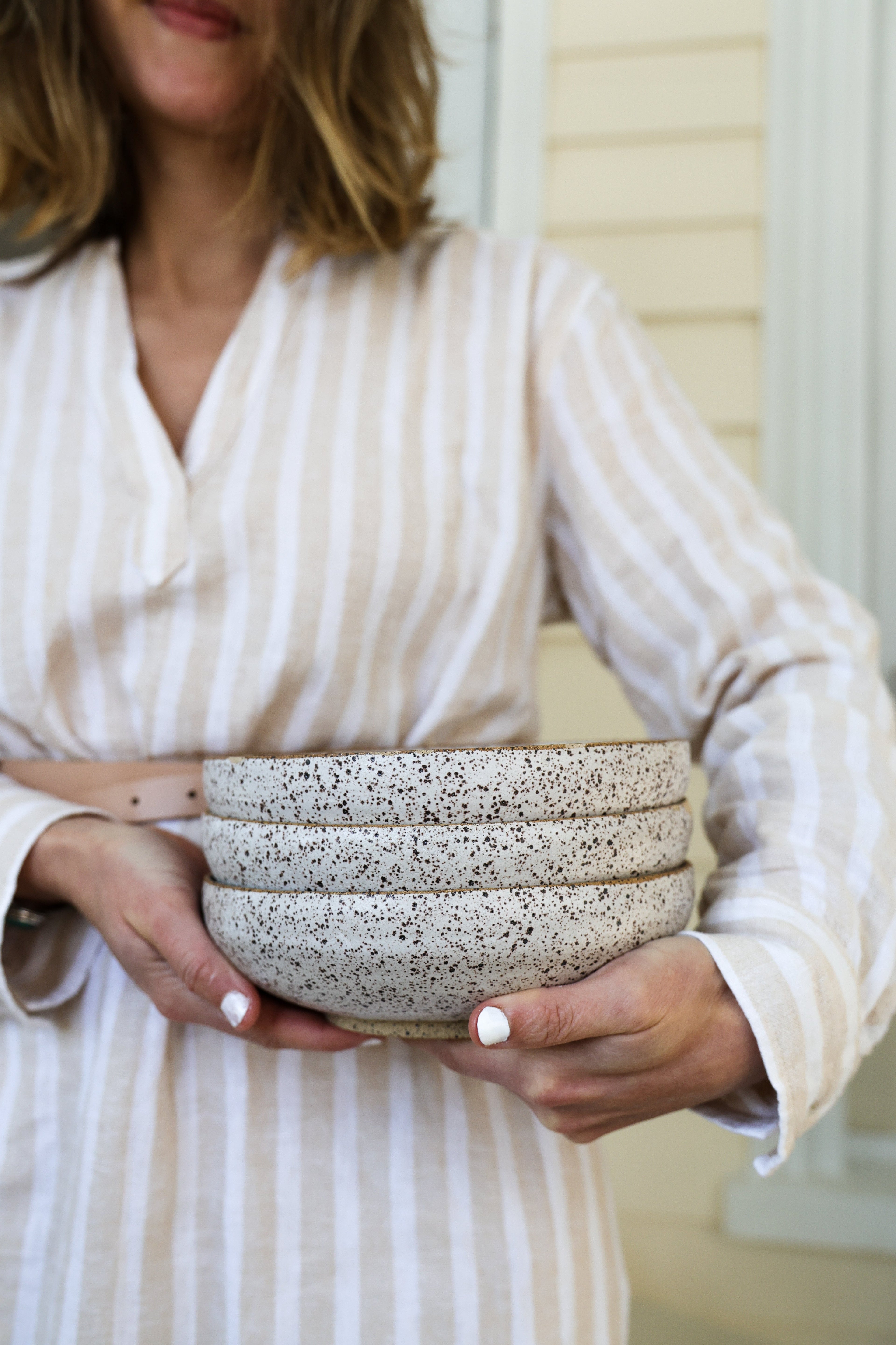 Speckled Matte White Handmade Pasta Bowls , Minimalist Pottery, Ceramic, Made to Order