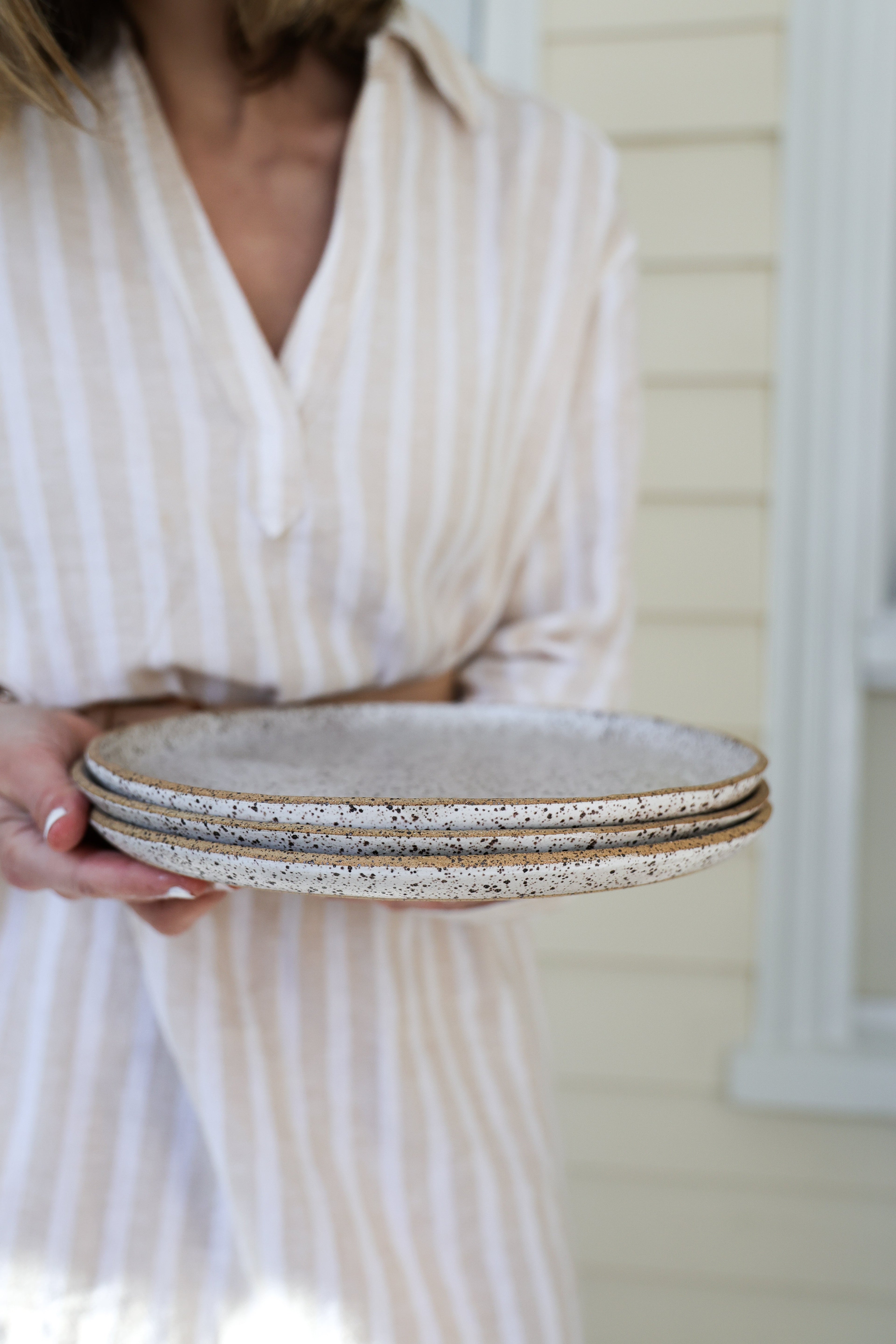 Speckled Matte White Handmade Dinner Plate, Minimalist Pottery, Ceramic, Made to Order, Dinnerware