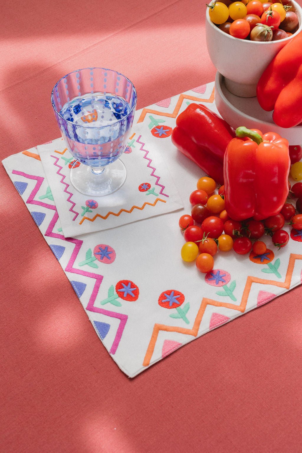 Tropical ZigZag Embroidered Cocktail Napkin (Set of 4)