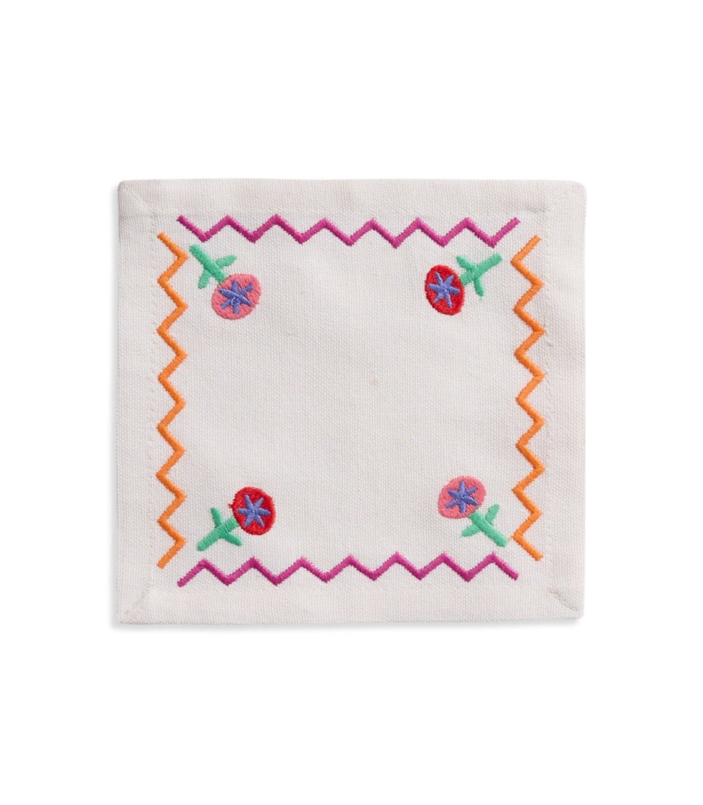 Tropical ZigZag Embroidered Cocktail Napkin (Set of 4)