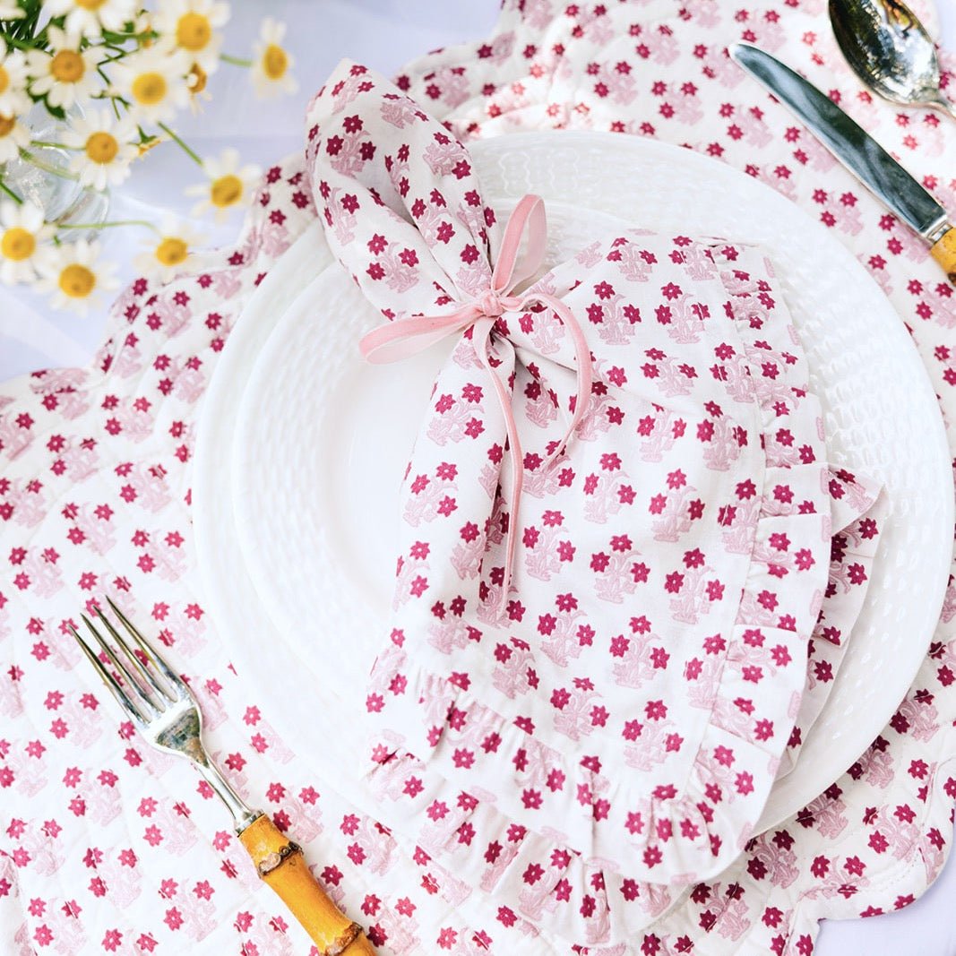 Abigail Pink Ruffled Dinner Napkin - Set of 4