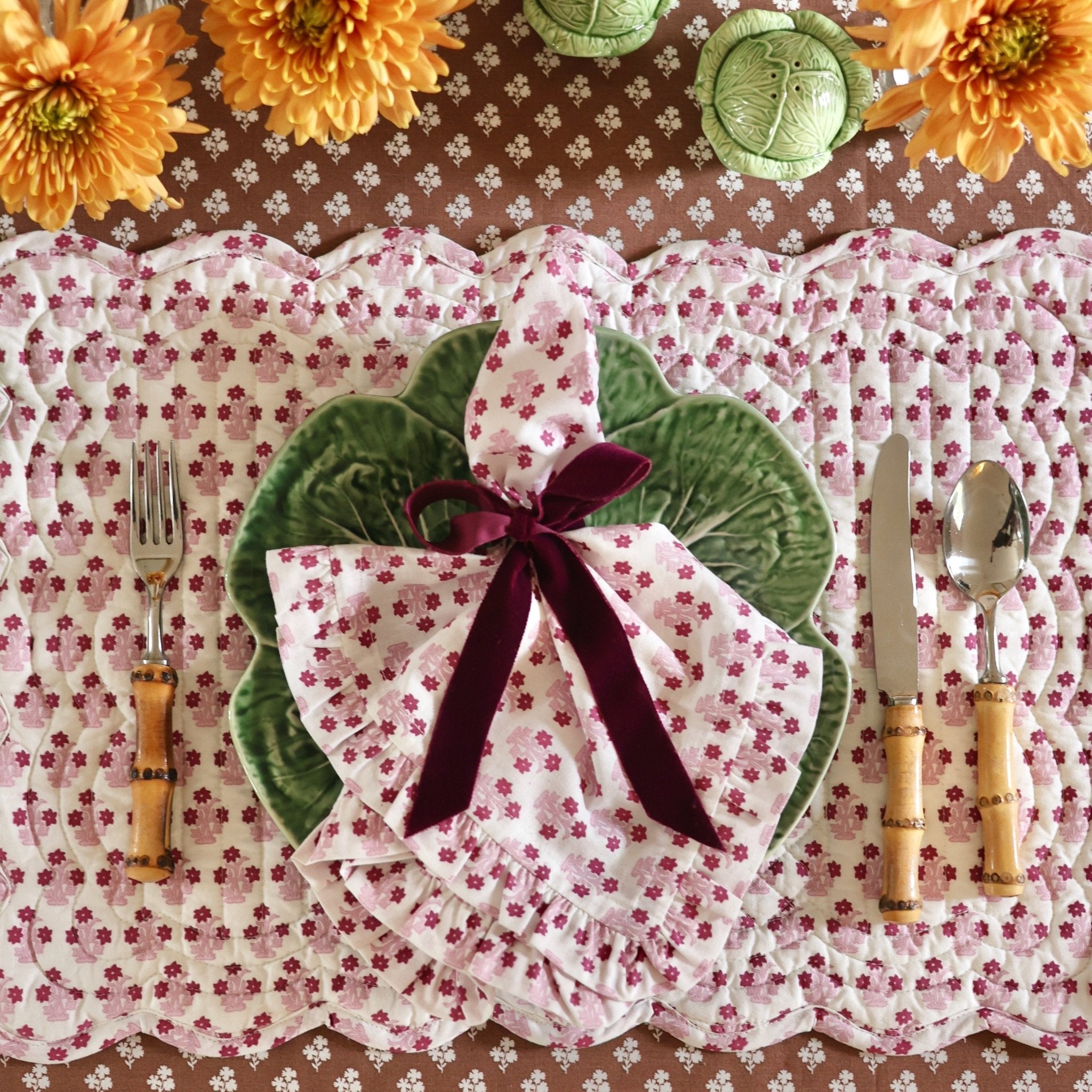 Abigail Pink Ruffled Dinner Napkin - Set of 4