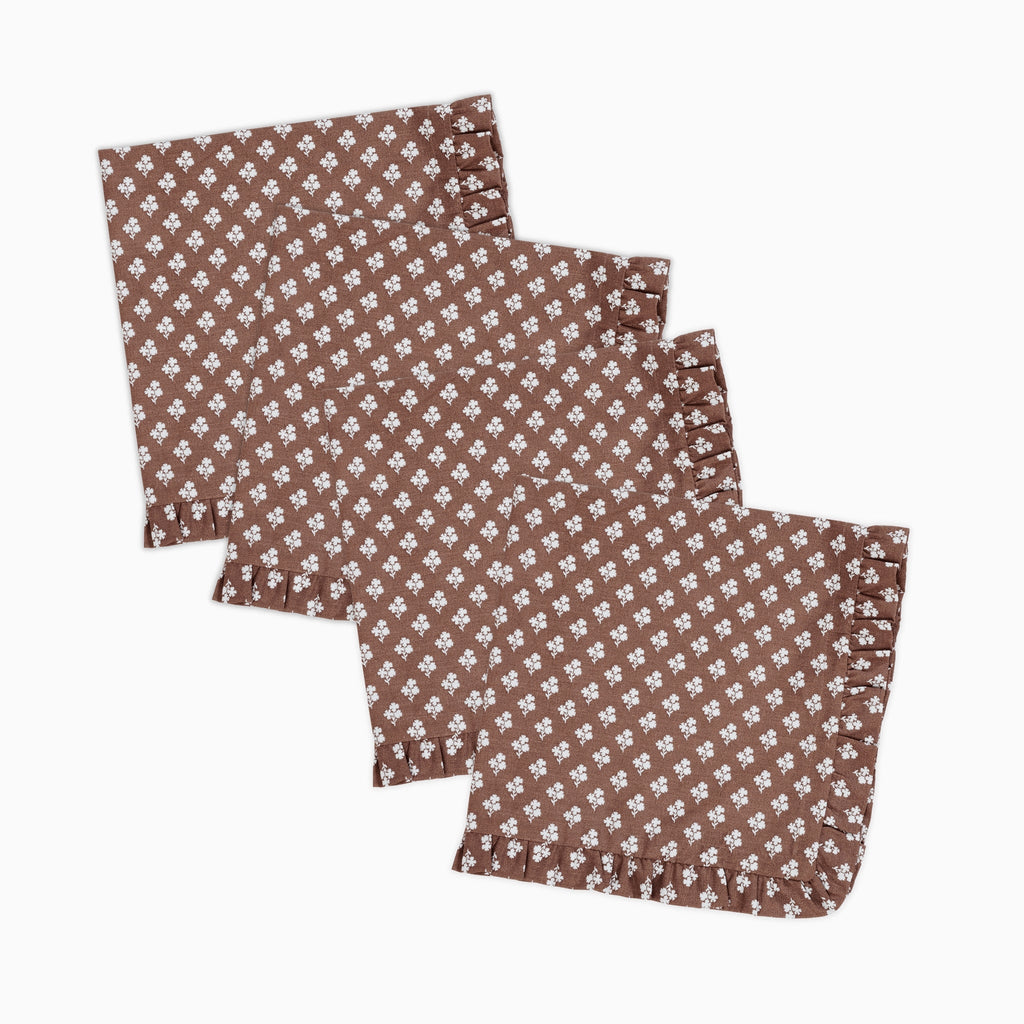 Constance Chocolate Ruffled Dinner Napkins - Set of 4