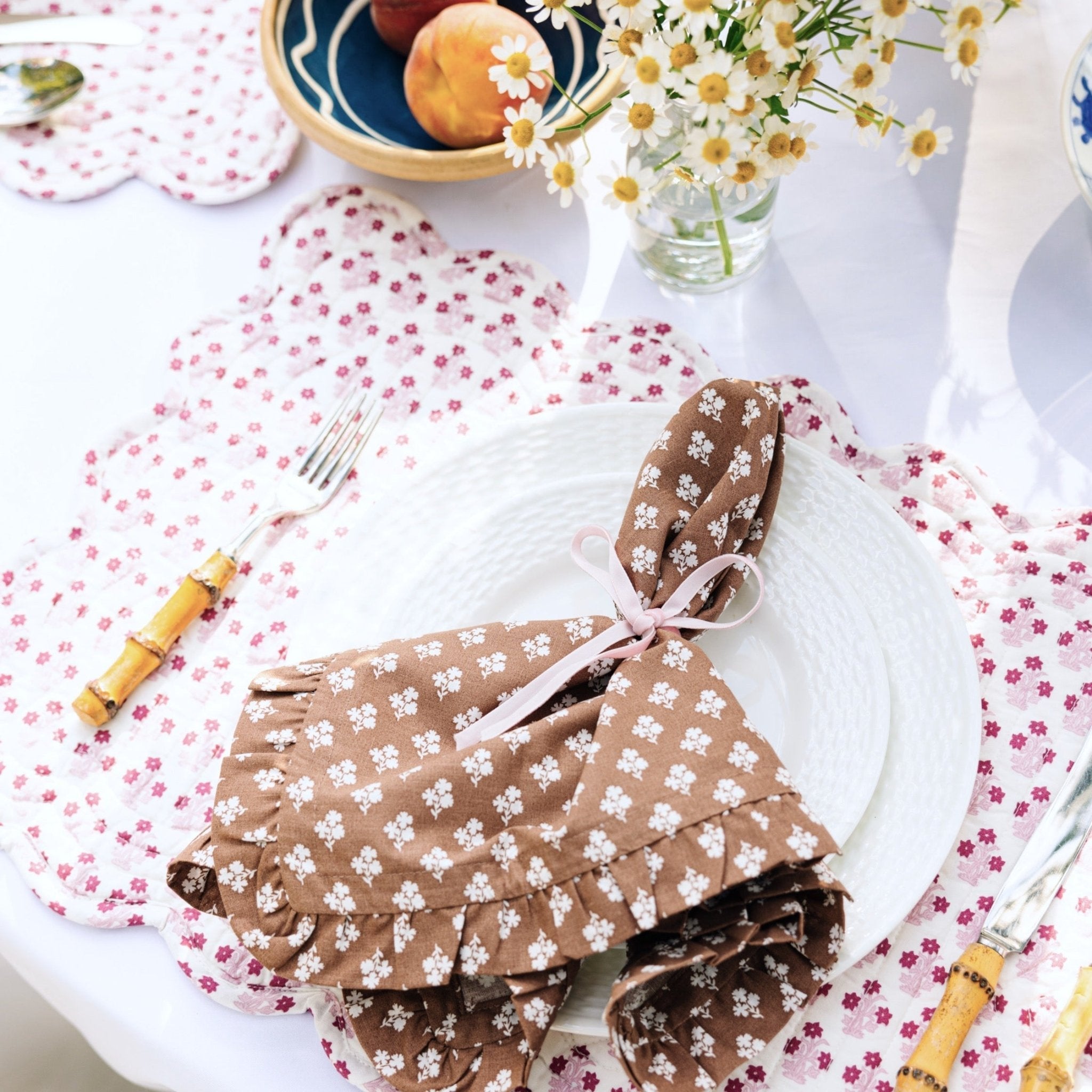Constance Chocolate Ruffled Dinner Napkins - Set of 4