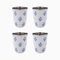 Floral Blue Short Enamelware Tumblers - Set of 4