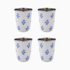 Floral Blue Short Enamelware Tumblers - Set of 4