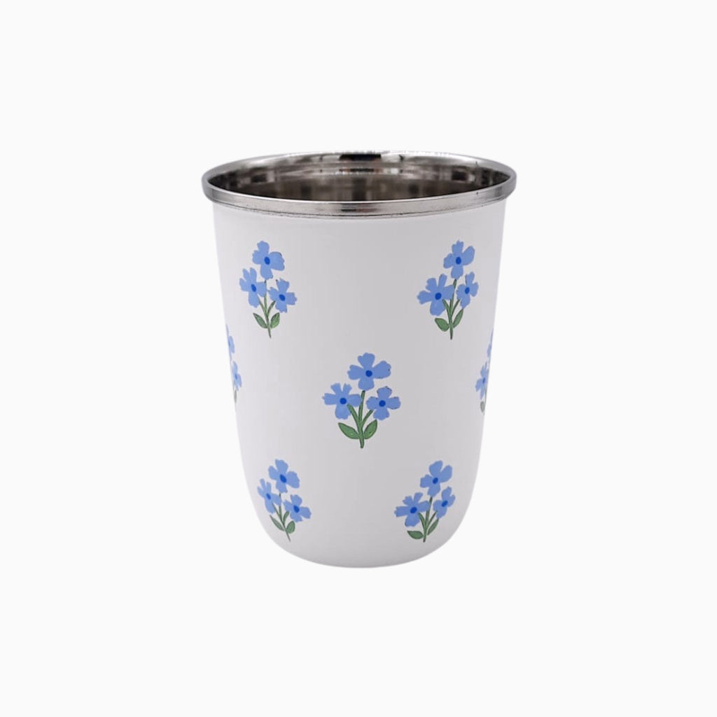 Floral Blue Short Enamelware Tumblers - Set of 4