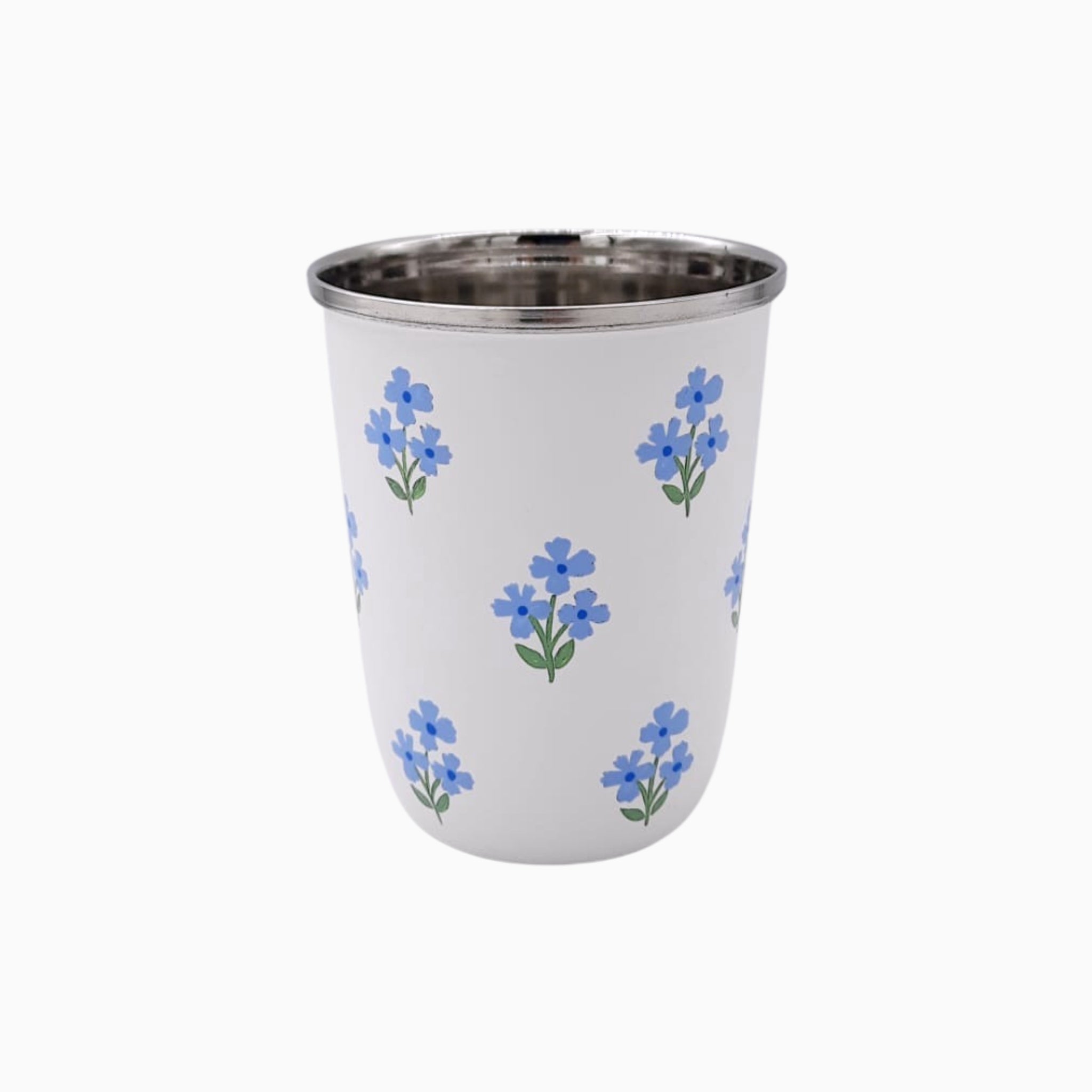 Floral Blue Short Enamelware Tumblers - Set of 4