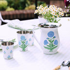 Floral Blue Short Enamelware Tumblers - Set of 4