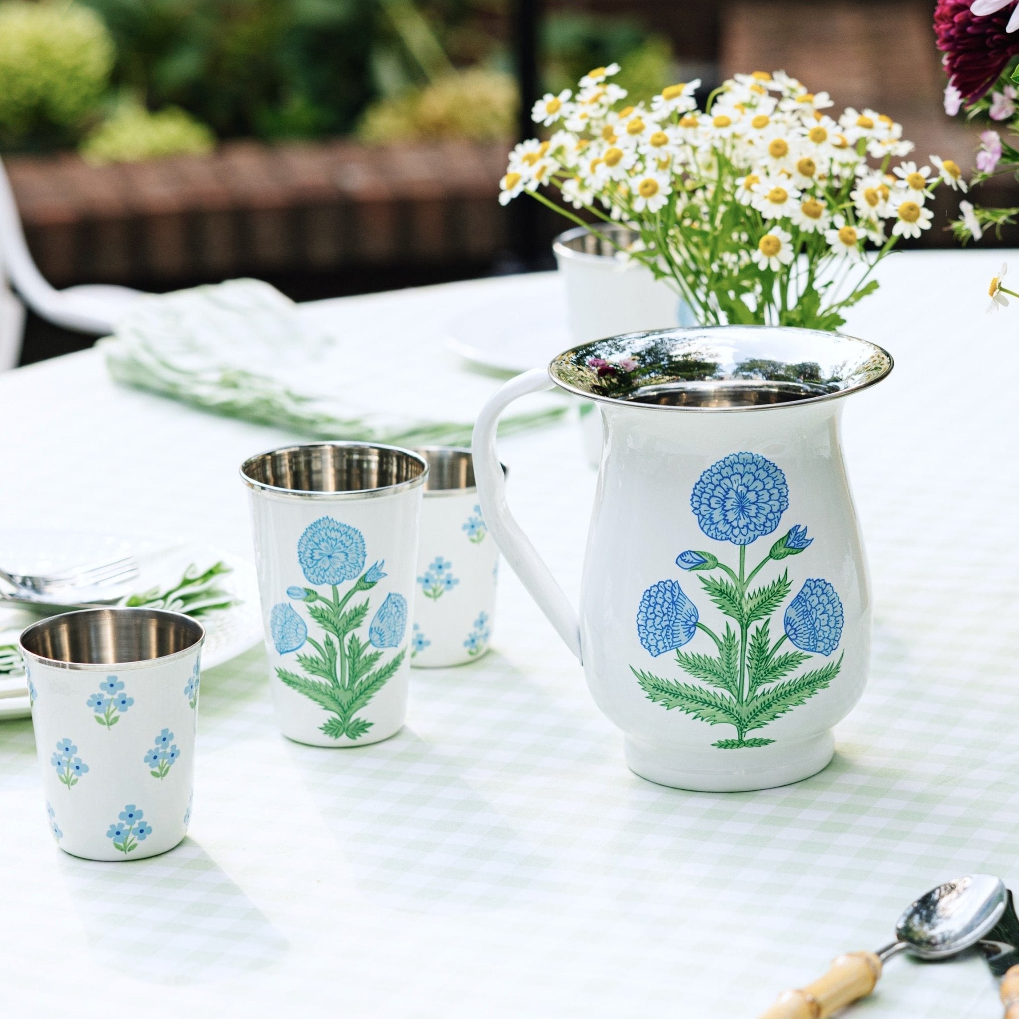 Poppy Blue Hand-painted Enamelware Pitcher